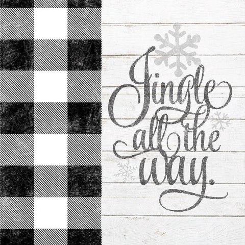 Jingle All The Way Black and White Plaid White Modern Wood Framed Art Print with Double Matting by Sheena Pike Art