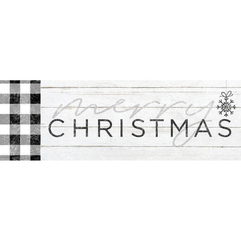 Merry Christmas Black and White Plaid White Modern Wood Framed Art Print by Sheena Pike Art