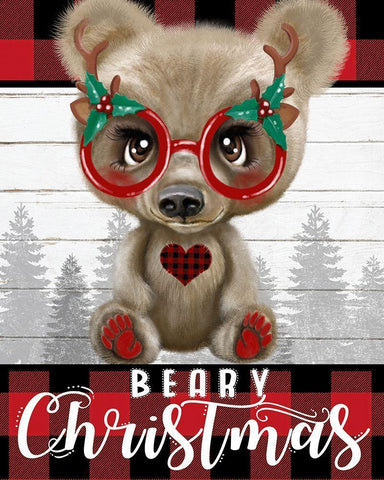 Beary Christmas White Modern Wood Framed Art Print with Double Matting by Sheena Pike Art