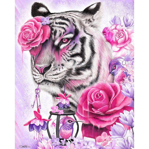 Fuschia Tiger Gold Ornate Wood Framed Art Print with Double Matting by Sheena Pike Art