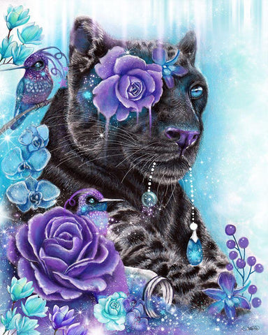 Sapphire Galaxy Jaguar White Modern Wood Framed Art Print with Double Matting by Sheena Pike Art