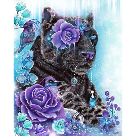 Sapphire Galaxy Jaguar Gold Ornate Wood Framed Art Print with Double Matting by Sheena Pike Art