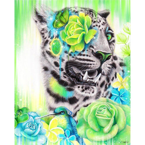 AquaLime Leopard White Modern Wood Framed Art Print by Sheena Pike Art