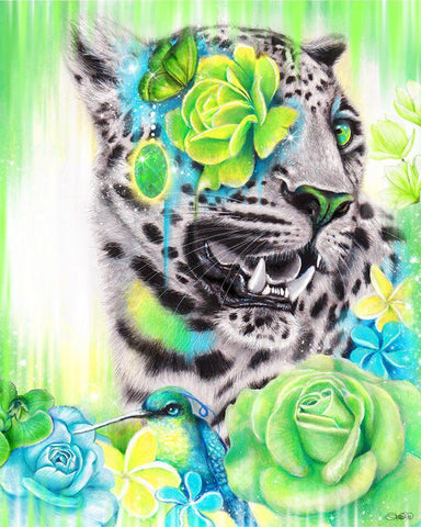 AquaLime Leopard White Modern Wood Framed Art Print with Double Matting by Sheena Pike Art