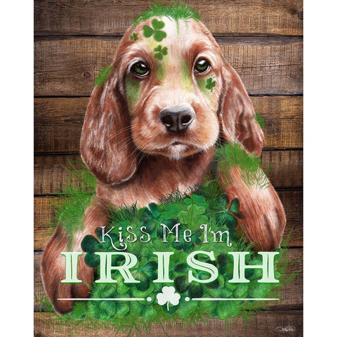 Kiss me Im Irish Puppy White Modern Wood Framed Art Print by Sheena Pike Art
