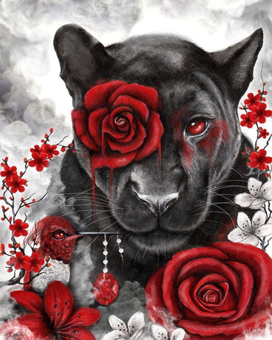 Ruby Rose Panther Black Ornate Wood Framed Art Print with Double Matting by Sheena Pike Art