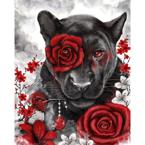 Ruby Rose Panther White Modern Wood Framed Art Print by Sheena Pike Art
