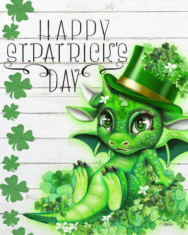 St Patricks Day Lil DragonZ White Modern Wood Framed Art Print with Double Matting by Sheena Pike Art