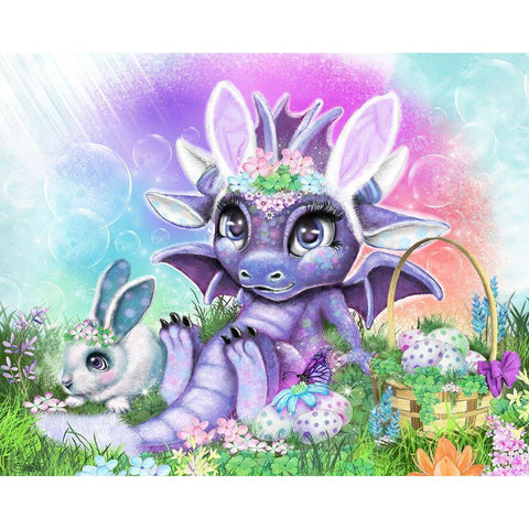 Easter Bunny - Lil DragonZ White Modern Wood Framed Art Print by Sheena Pike Art