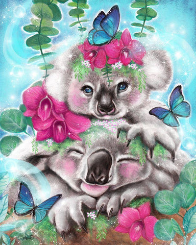 Best Buddies - Koalas White Modern Wood Framed Art Print with Double Matting by Sheena Pike Art