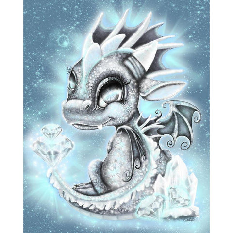 April - Diamond - Birthstone Lil Dragonz White Modern Wood Framed Art Print by Sheena Pike Art