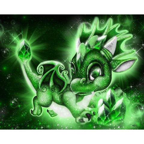 May - Emerald - Birthstone Lil Dragonz White Modern Wood Framed Art Print by Sheena Pike Art