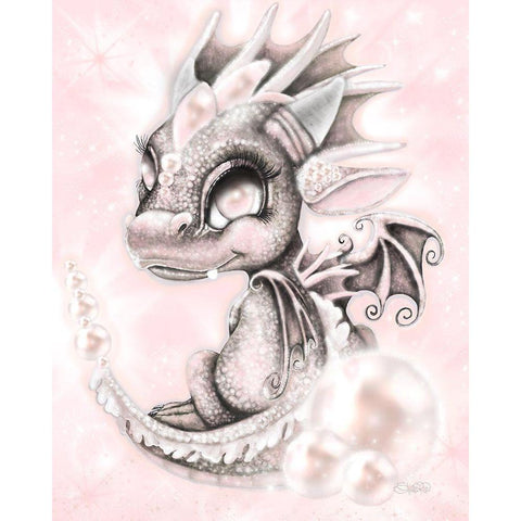 June - Pearl - Birthstone Lil Dragonz Black Modern Wood Framed Art Print by Sheena Pike Art