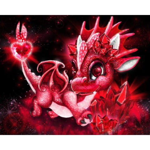July - Ruby - Birthstone Lil Dragonz Black Modern Wood Framed Art Print with Double Matting by Sheena Pike Art