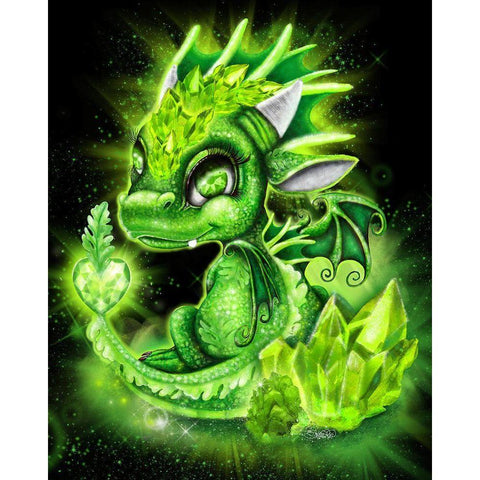 August - Peridot - Birthstone Lil Dragonz White Modern Wood Framed Art Print by Sheena Pike Art