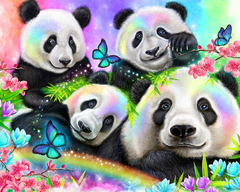 Best Buddies - Rainbow Pandas Black Ornate Wood Framed Art Print with Double Matting by Sheena Pike Art