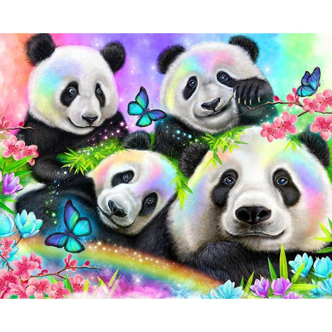 Best Buddies - Rainbow Pandas Gold Ornate Wood Framed Art Print with Double Matting by Sheena Pike Art