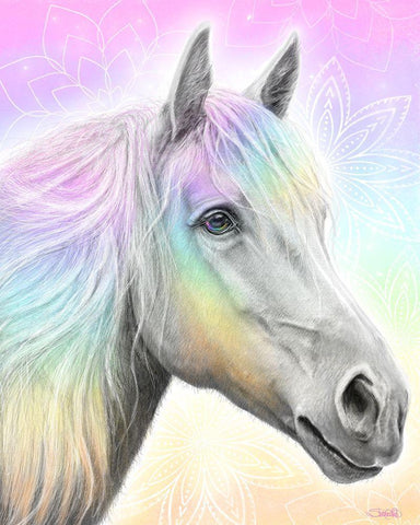 Pastel Dream Horse White Modern Wood Framed Art Print with Double Matting by Sheena Pike Art