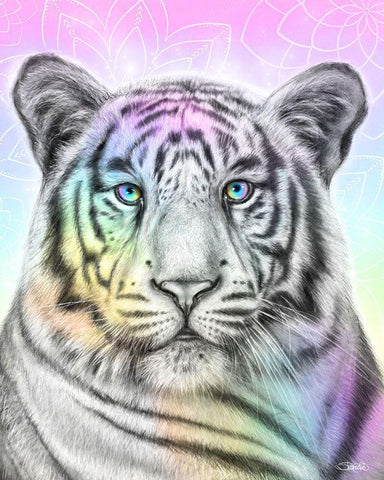 Pastel Dream Tiger White Modern Wood Framed Art Print with Double Matting by Sheena Pike Art