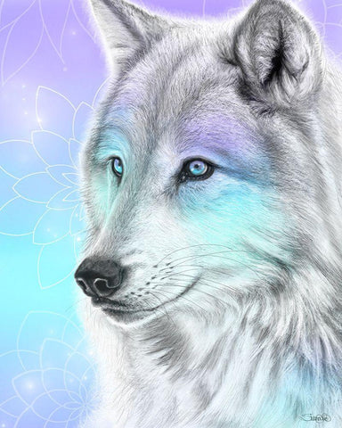 Pastel Dream Wolf White Modern Wood Framed Art Print with Double Matting by Sheena Pike Art