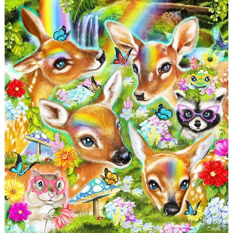 Fawns n Flowers Gold Ornate Wood Framed Art Print with Double Matting by Sheena Pike Art