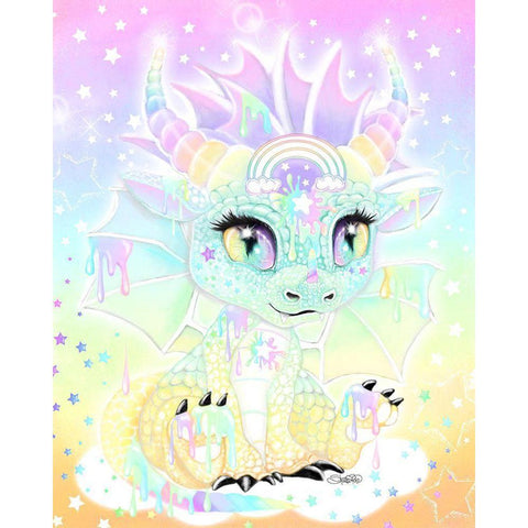 Sweet Pastel Lil Dragonz White Modern Wood Framed Art Print by Sheena Pike Art