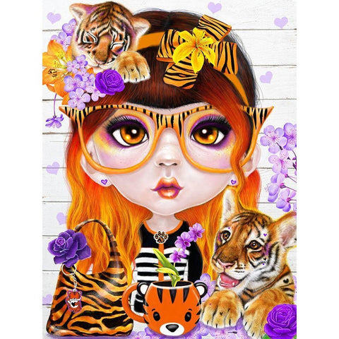 Tiger loving Tessa Munchkinz Gold Ornate Wood Framed Art Print with Double Matting by Sheena Pike Art