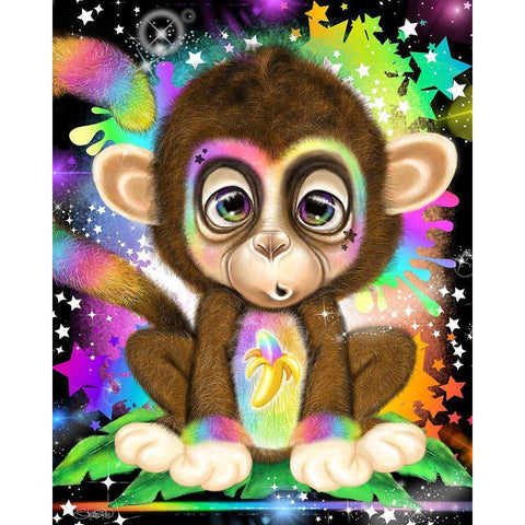 Rainbow Lil Monkey Black Modern Wood Framed Art Print with Double Matting by Sheena Pike Art