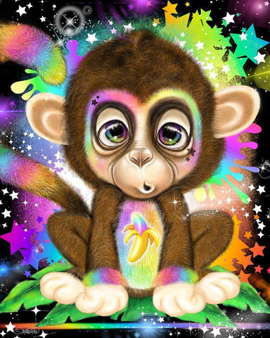 Rainbow Lil Monkey White Modern Wood Framed Art Print with Double Matting by Sheena Pike Art