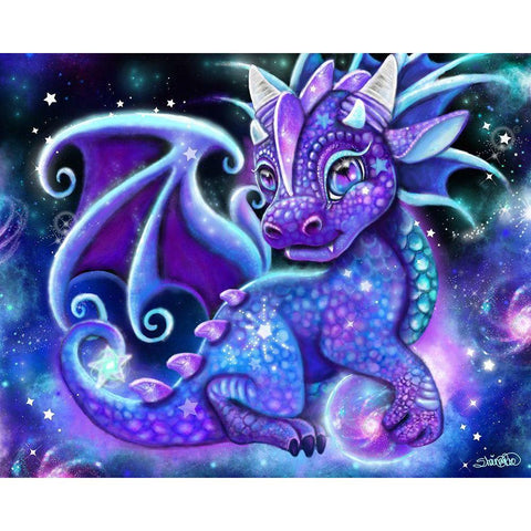 Galaxy Lil Dragonz Black Modern Wood Framed Art Print with Double Matting by Sheena Pike Art