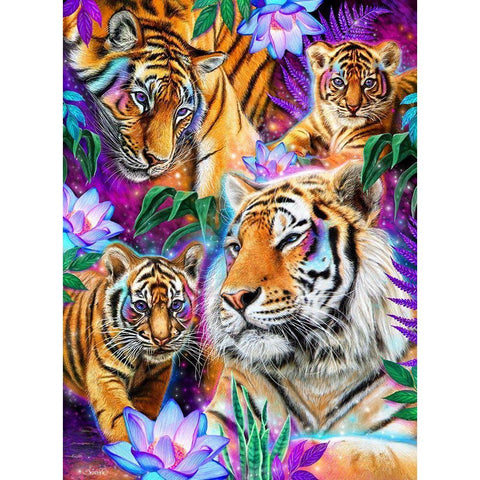 Day Dream Tigers Black Modern Wood Framed Art Print with Double Matting by Sheena Pike Art