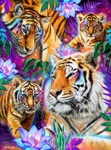 Day Dream Tigers Black Ornate Wood Framed Art Print with Double Matting by Sheena Pike Art