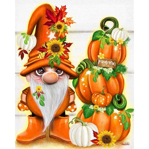 Pumpkins for Sale Lil Gnomez Gold Ornate Wood Framed Art Print with Double Matting by Sheena Pike Art