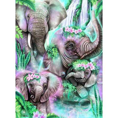 Day Dream Elephants Lagoon Black Modern Wood Framed Art Print with Double Matting by Sheena Pike Art