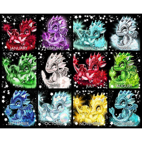 Lil Dragonz Birthstones White Modern Wood Framed Art Print by Sheena Pike Art