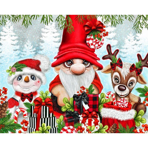 Christmas Gnome and Friends White Modern Wood Framed Art Print by Sheena Pike Art