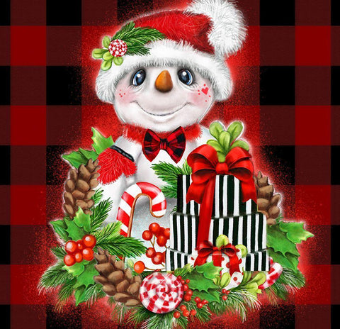 Christmas Cutie Snowman Black Ornate Wood Framed Art Print with Double Matting by Sheena Pike Art