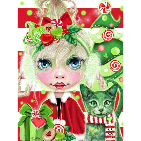 Christmas Cindy Black Modern Wood Framed Art Print with Double Matting by Sheena Pike Art