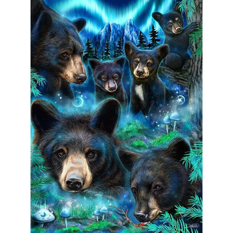 Daydream Moonlit Black Bears Gold Ornate Wood Framed Art Print with Double Matting by Sheena Pike Art