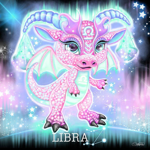 Zodiac Lil Dragonz Libra White Modern Wood Framed Art Print by Sheena Pike Art