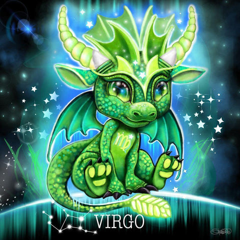 Zodiac Lil Dragonz Virgo White Modern Wood Framed Art Print by Sheena Pike Art