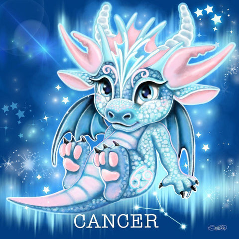 Zodiac Lil Dragonz Cancer White Modern Wood Framed Art Print by Sheena Pike Art