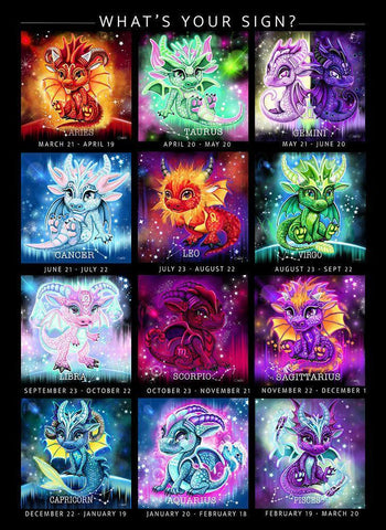 The Zodiacs Lil Dragonz White Modern Wood Framed Art Print with Double Matting by Sheena Pike Art