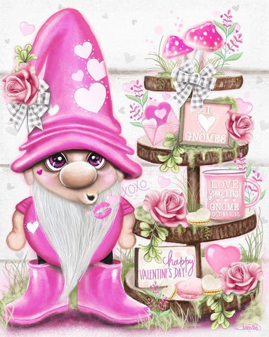 Lil Gnomez Pink Valentine Black Ornate Wood Framed Art Print with Double Matting by Sheena Pike Art