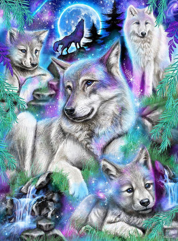 Daydream Galaxy Wolves Black Ornate Wood Framed Art Print with Double Matting by Sheena Pike Art