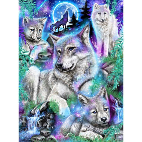 Daydream Galaxy Wolves Black Modern Wood Framed Art Print with Double Matting by Sheena Pike Art