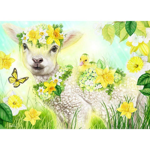 Sweet Daffodil Lamb Black Modern Wood Framed Art Print with Double Matting by Sheena Pike Art