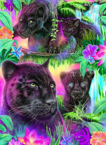 Daydream Panthers White Modern Wood Framed Art Print with Double Matting by Sheena Pike Art