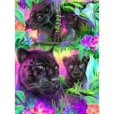 Daydream Panthers Black Modern Wood Framed Art Print by Sheena Pike Art