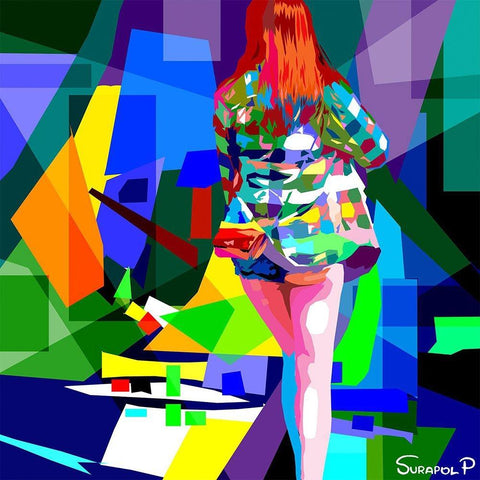 Back Of Girl Black Modern Wood Framed Art Print with Double Matting by Pansanit, Surapol